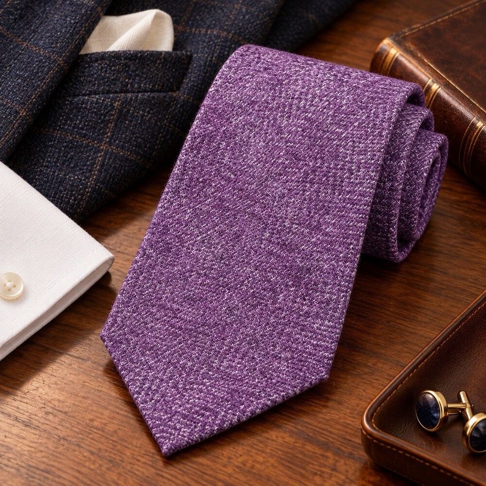 Bullock & Jones 100% Wool Tie Purple Heather Made in Italy 58” Luxury Old Money